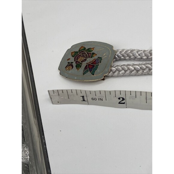 VTG 80s/90s Stretch Waist Belt Braided Cord Gray Cloisonne Butterfly Rose Buckle - Picture 9 of 11